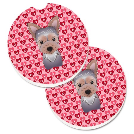 Carolines Treasures Yorkie Puppy Hearts Cup Holder Car Coasters - Set of 2 BB5302CARC